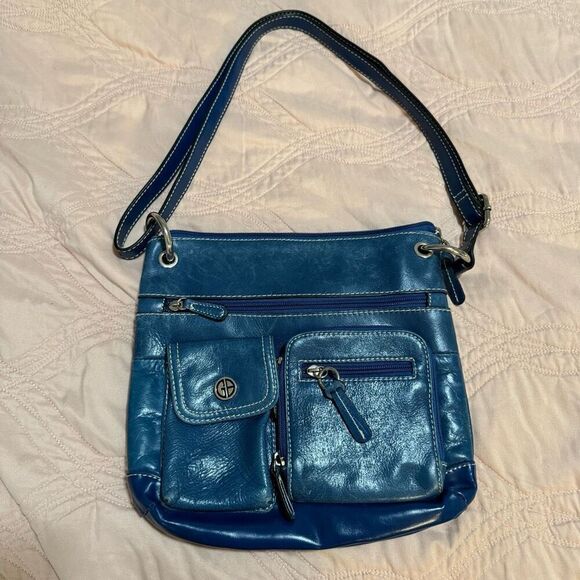 Vintage Giani Bernini Blue Leather Y2K Shoulder Bag - Picture 1 of 8